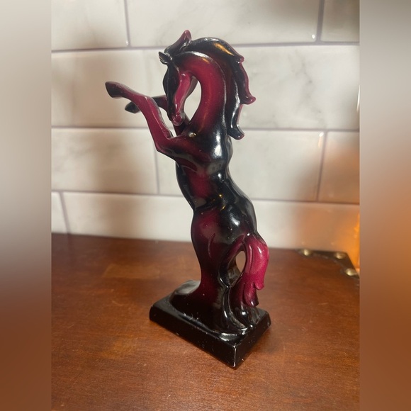 Wild Horse Stallion Asian Figurine Resin Deep Red Pink - Picture 4 of 12